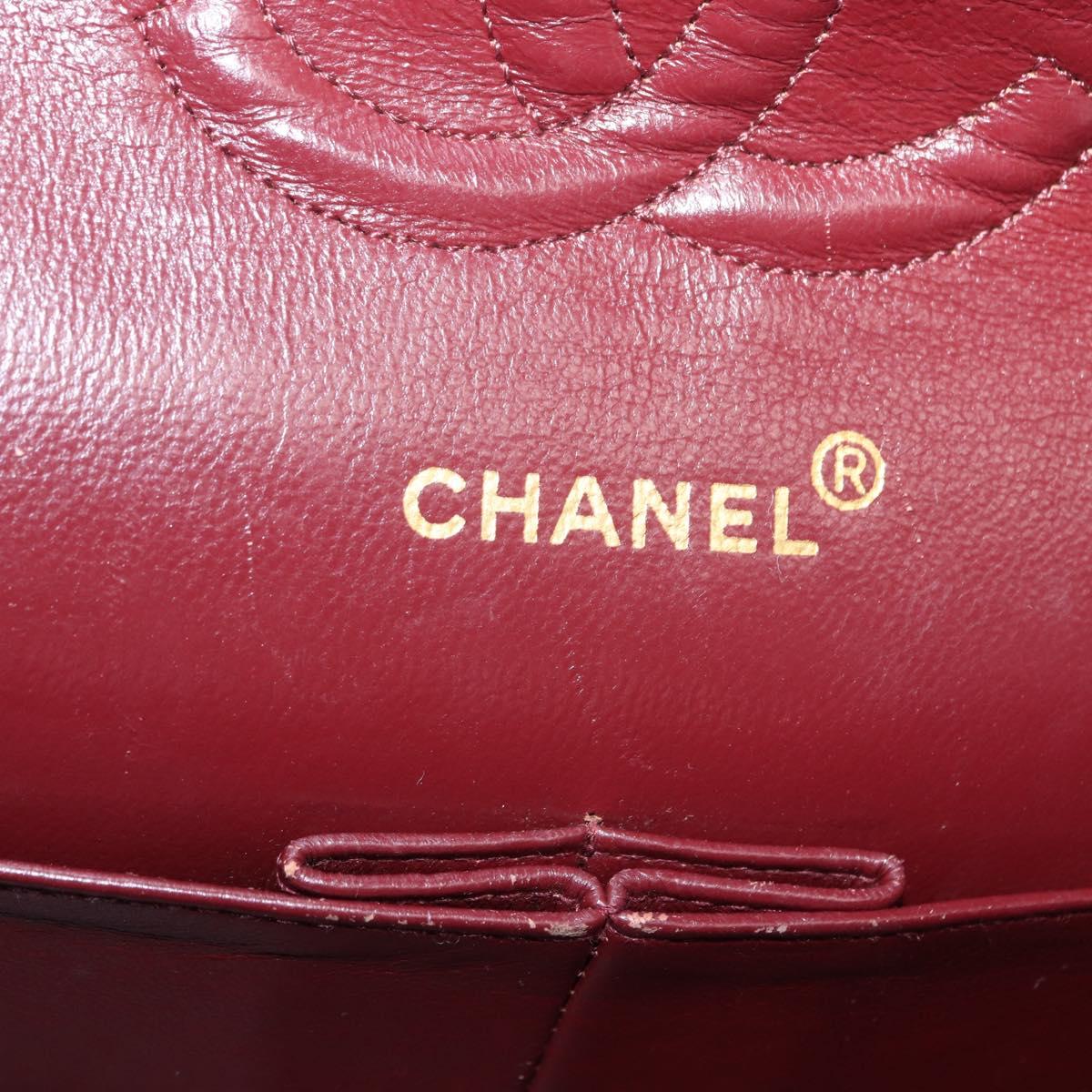 CHANEL Matelasse 25 Double Flap Chain Bag Lamb Skin Black Gold CC Auth BA9002SAV