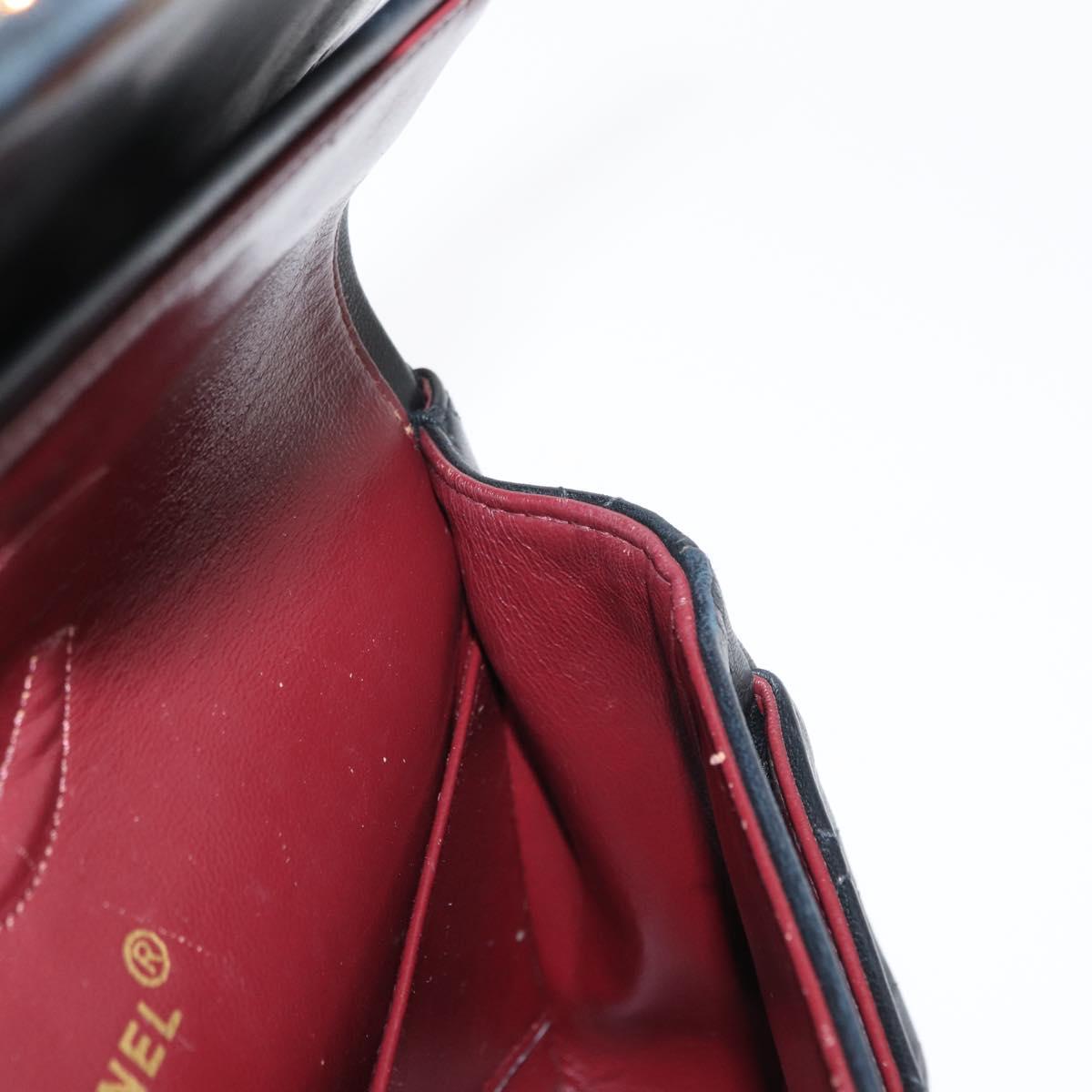 CHANEL Matelasse 25 Double Flap Chain Bag Lamb Skin Black Gold CC Auth BA9002SAV