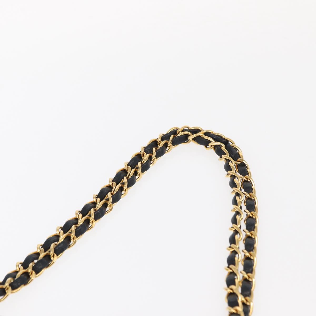 CHANEL Matelasse 25 Double Flap Chain Bag Lamb Skin Black Gold CC Auth BA9002SAV