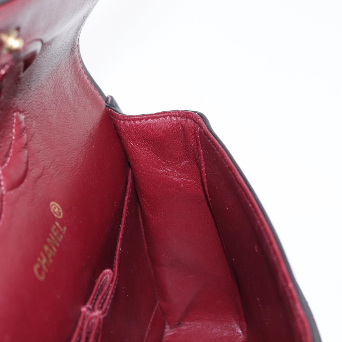 CHANEL Matelasse 25 Double Flap Chain Bag Lamb Skin Black Gold CC Auth BA9003SAV