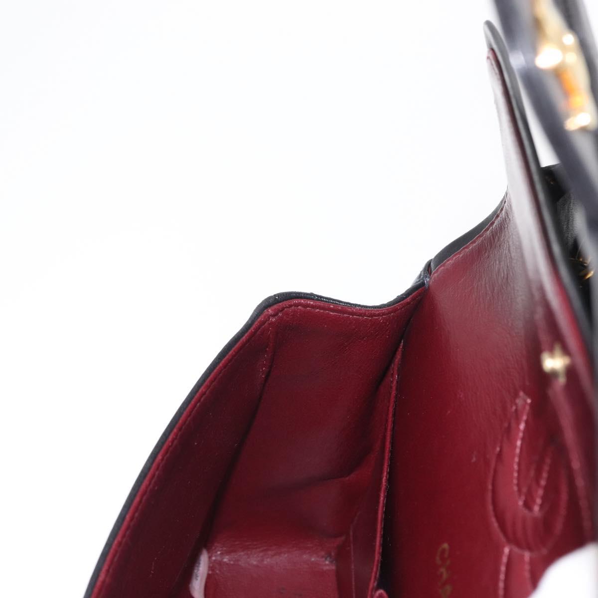 CHANEL Matelasse 25 Double Flap Chain Bag Lamb Skin Black Gold CC Auth BA9003SAV