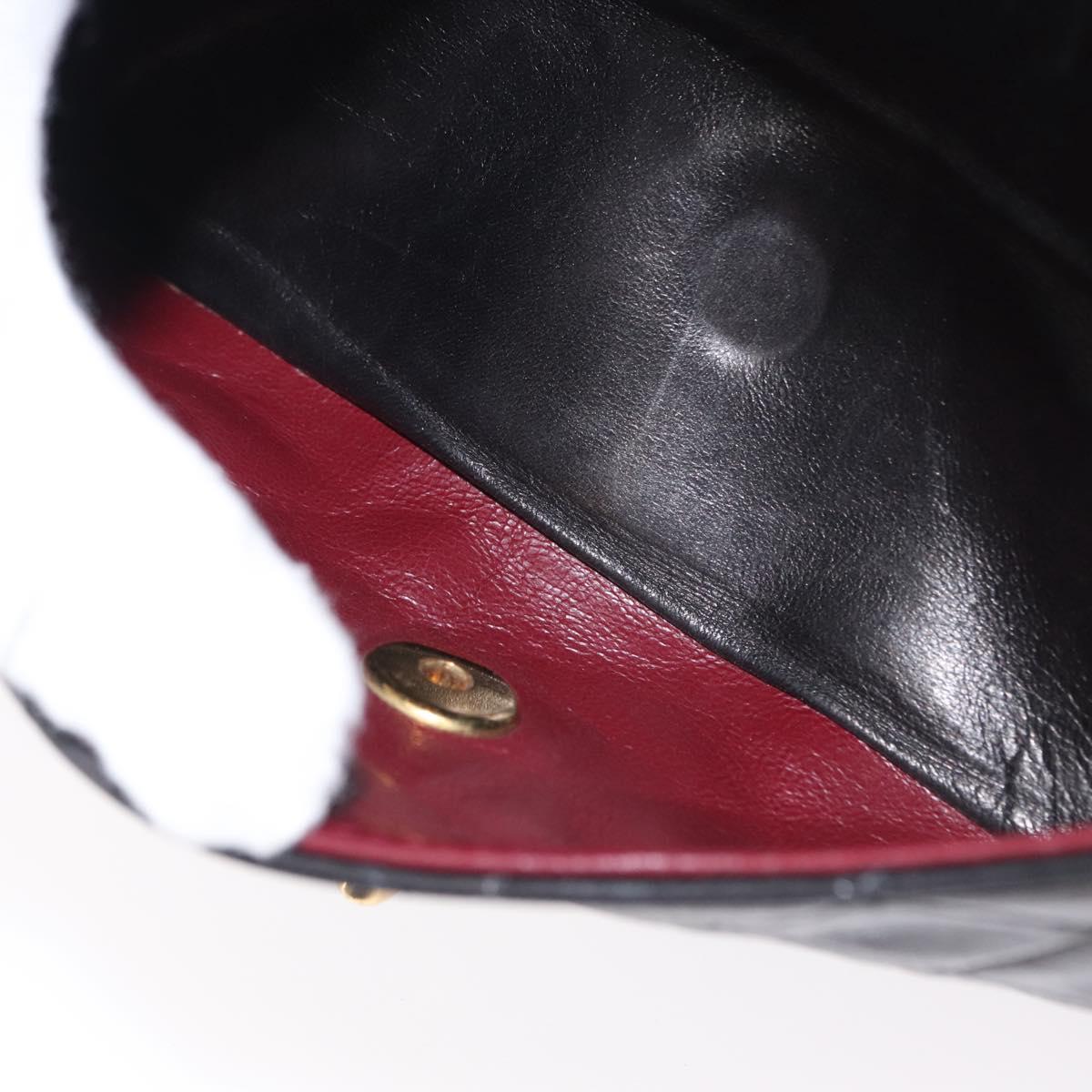 CHANEL Matelasse 25 Double Flap Chain Bag Lamb Skin Black Gold CC Auth BA9003SAV