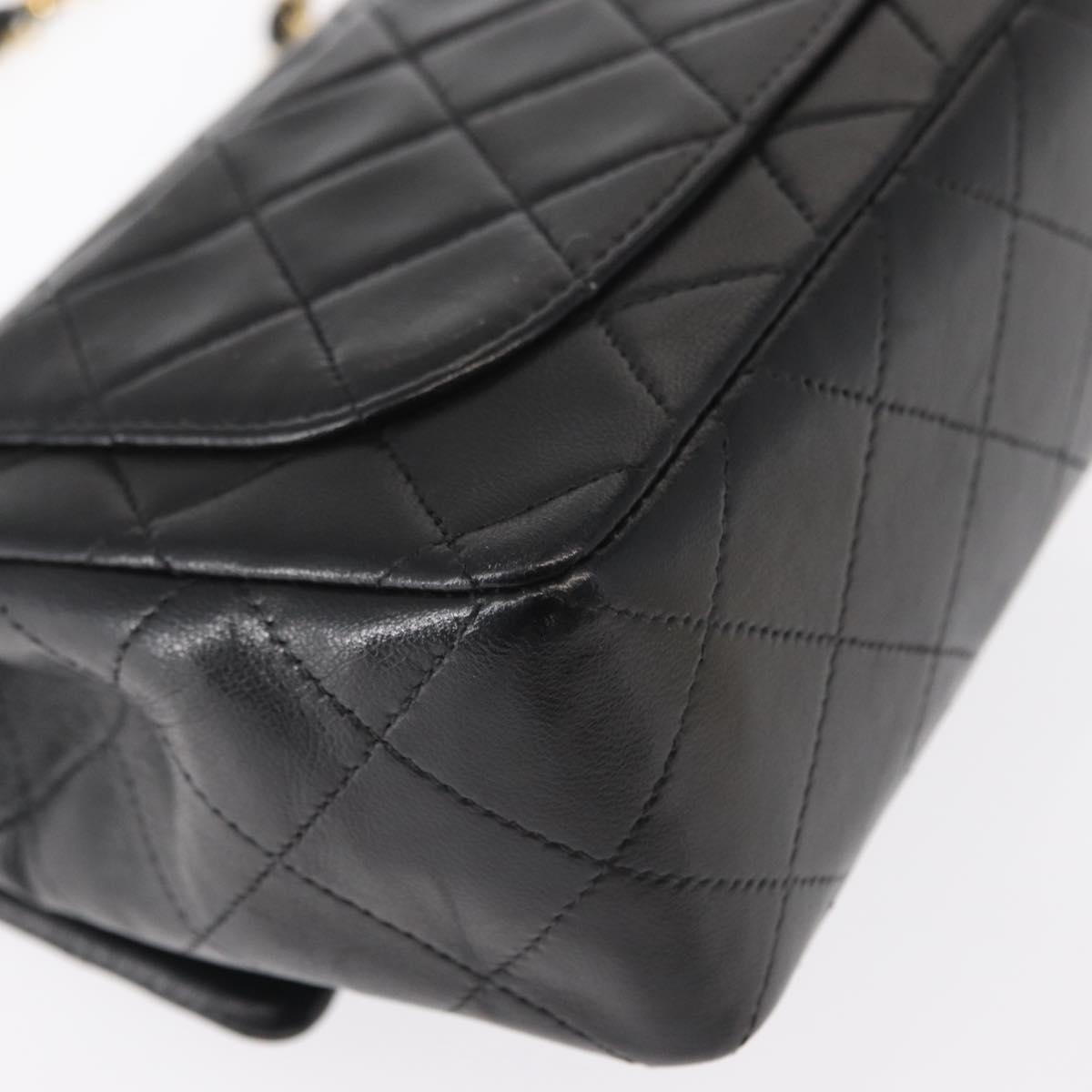 CHANEL Mini Matelasse 17 Chain Bag Lamb Skin Black Gold CC Auth BA9004SAM
