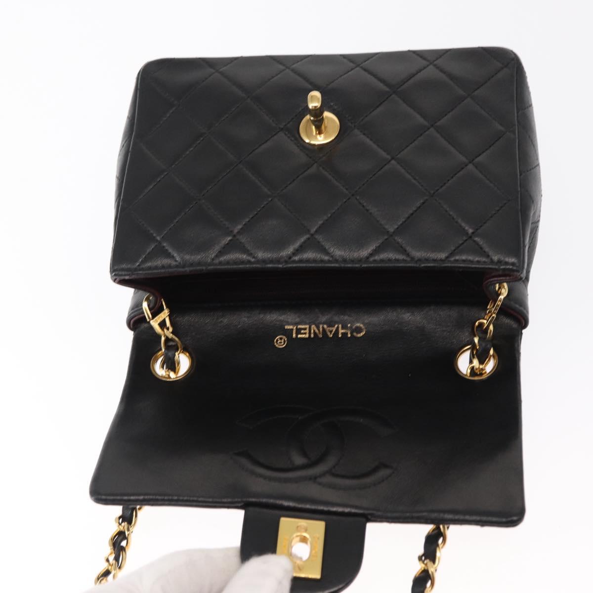 CHANEL Mini Matelasse 17 Chain Bag Lamb Skin Black Gold CC Auth BA9004SAM
