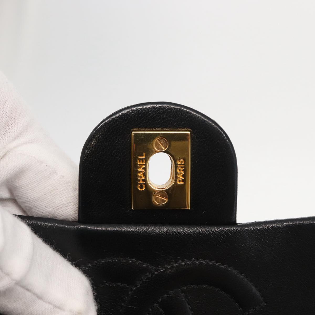 CHANEL Mini Matelasse 17 Chain Bag Lamb Skin Black Gold CC Auth BA9004SAM