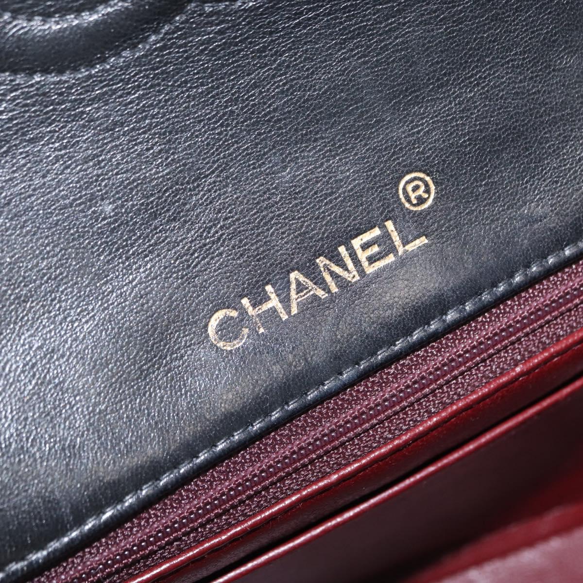 CHANEL Mini Matelasse 17 Chain Bag Lamb Skin Black Gold CC Auth BA9004SAM