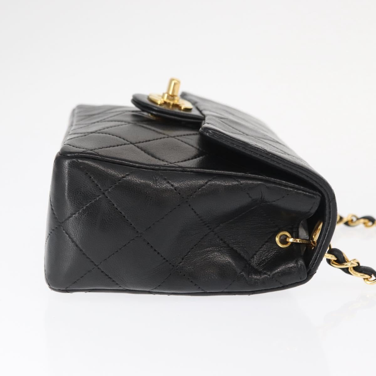 CHANEL Mini Matelasse 17 Chain Bag Lamb Skin Black Gold CC Auth BA9004SAM