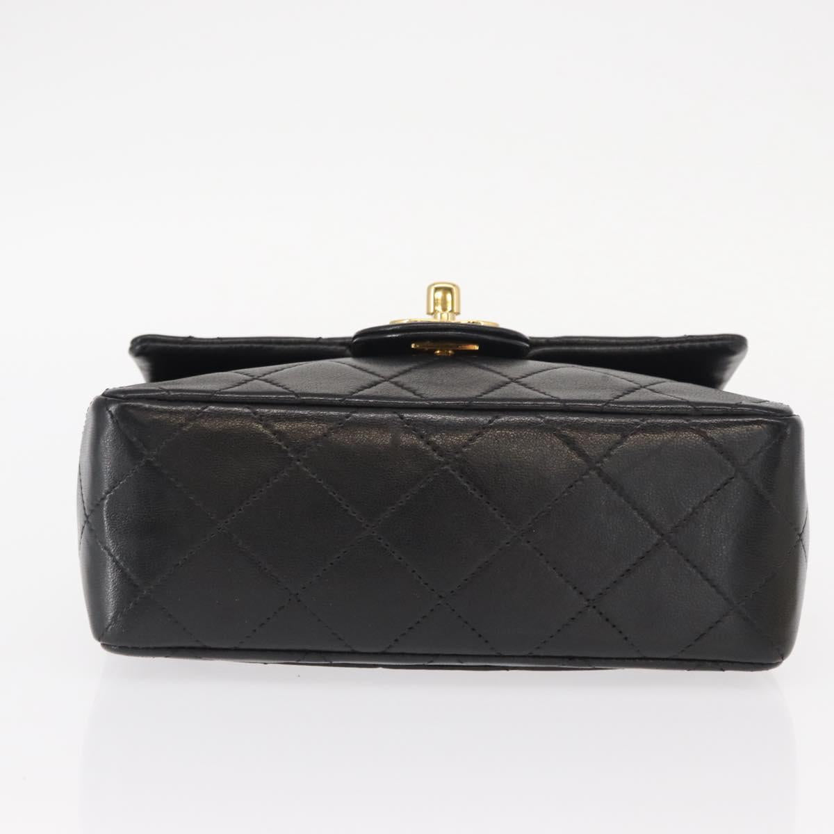 CHANEL Mini Matelasse 17 Chain Bag Lamb Skin Black Gold CC Auth BA9004SAM