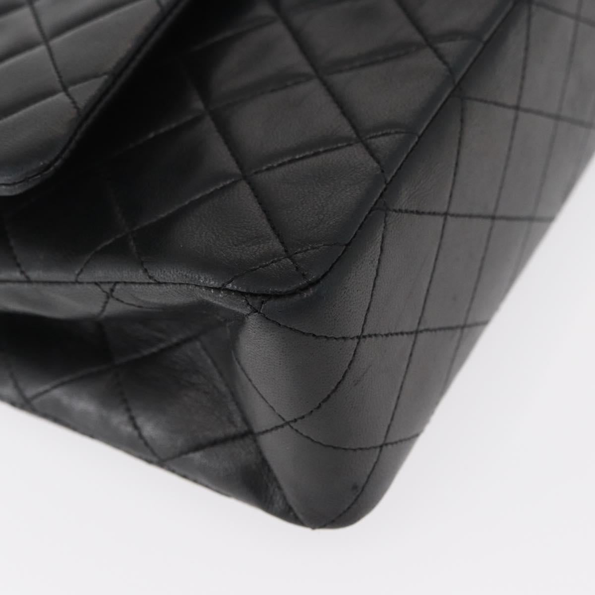 CHANEL Matelasse 25 Double Flap Chain Bag Lamb Skin Black Gold CC Auth BA9005SAM