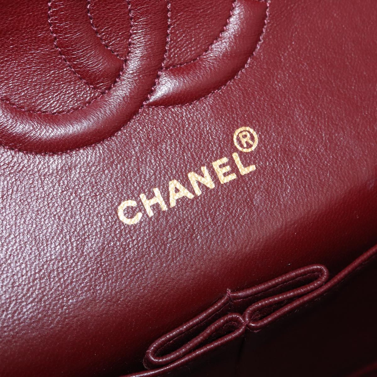 CHANEL Matelasse 25 Double Flap Chain Bag Lamb Skin Black Gold CC Auth BA9005SAM