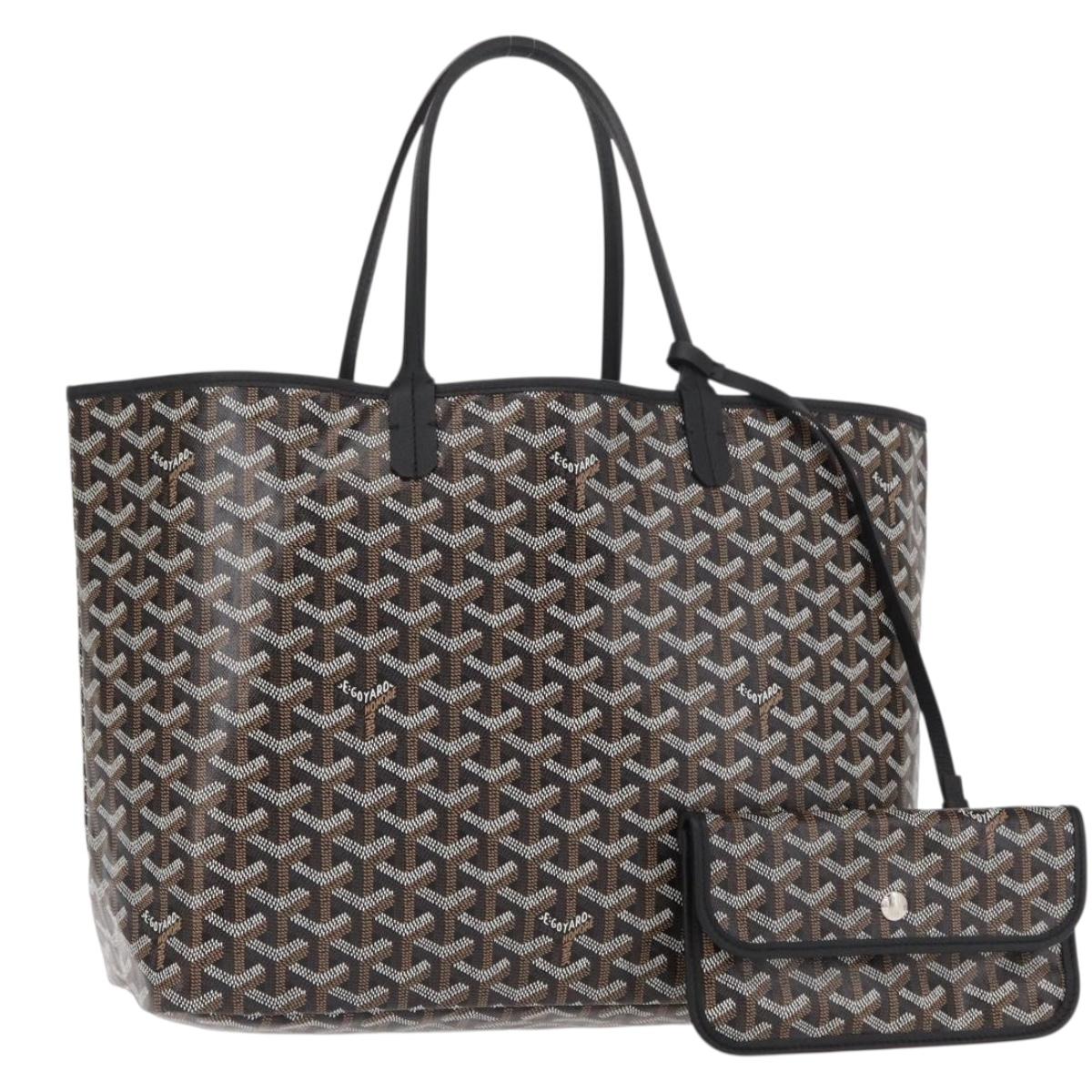 GOYARD Herringbone Saint Louis PM Tote Bag PVC Black Auth BA9007SM