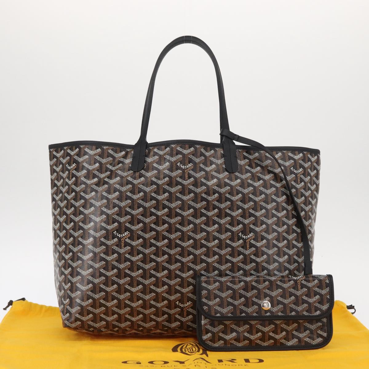 GOYARD Herringbone Saint Louis PM Tote Bag PVC Black Auth BA9007SM