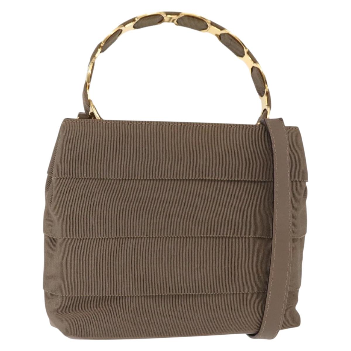 Salvatore Ferragamo Vala Hand Bag Canvas 2way Beige Gold Auth BA9015