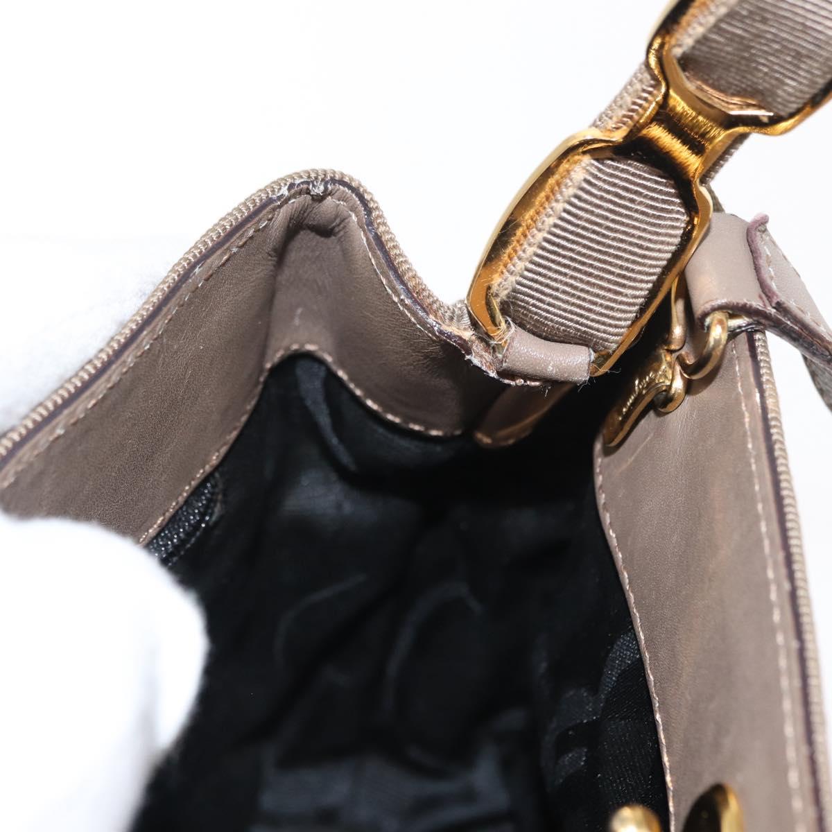 Salvatore Ferragamo Vala Hand Bag Canvas 2way Beige Gold Auth BA9015