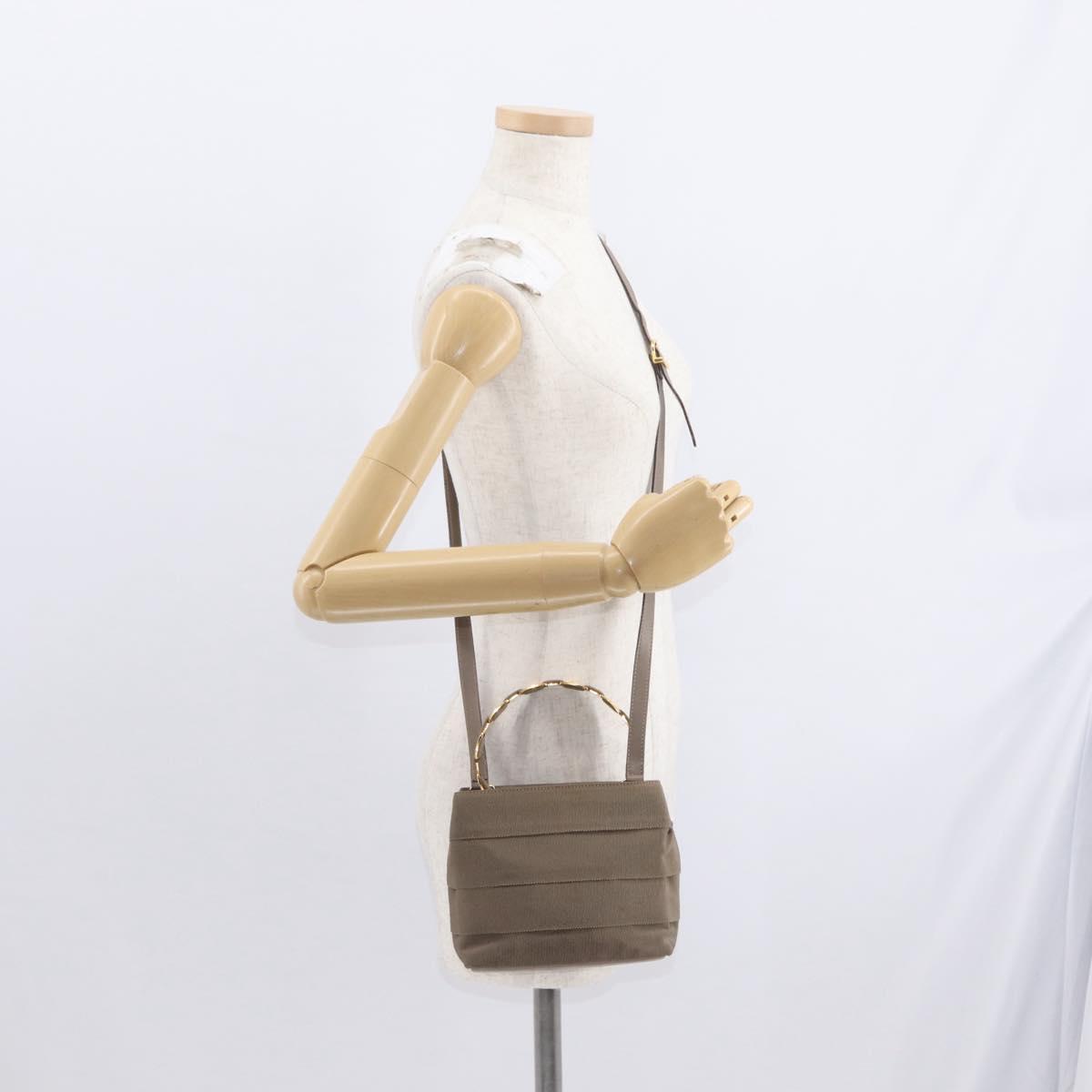 Salvatore Ferragamo Vala Hand Bag Canvas 2way Beige Gold Auth BA9015