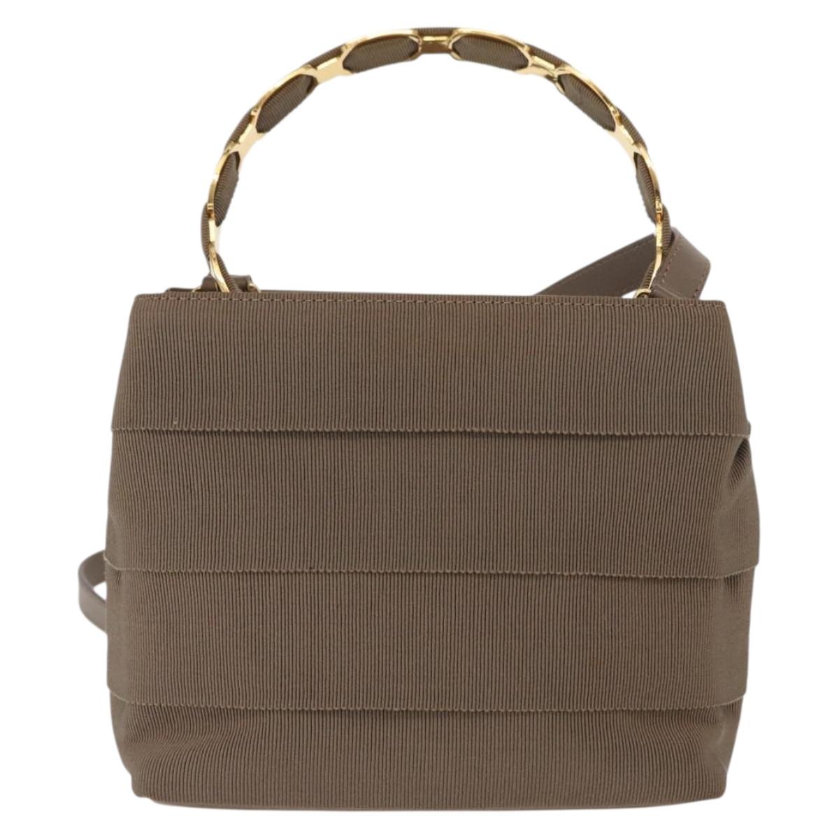Salvatore Ferragamo Vala Hand Bag Canvas 2way Beige Gold Auth BA9015