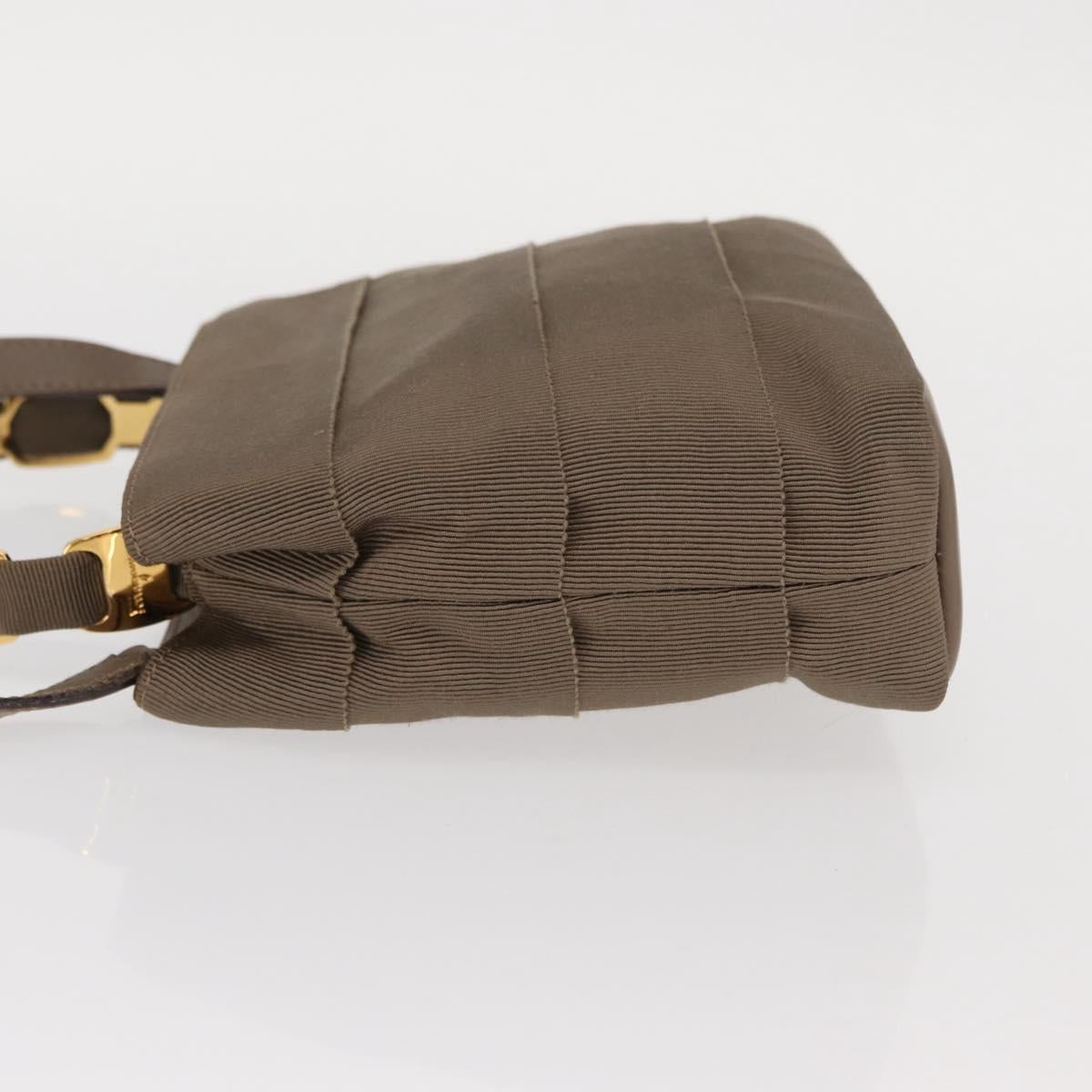 Salvatore Ferragamo Vala Hand Bag Canvas 2way Beige Gold Auth BA9015