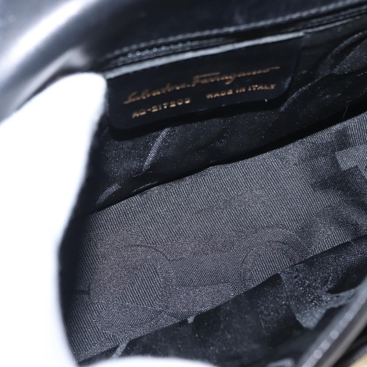 Salvatore Ferragamo Vala Shoulder Bag Leather Black Gold Auth BA9016