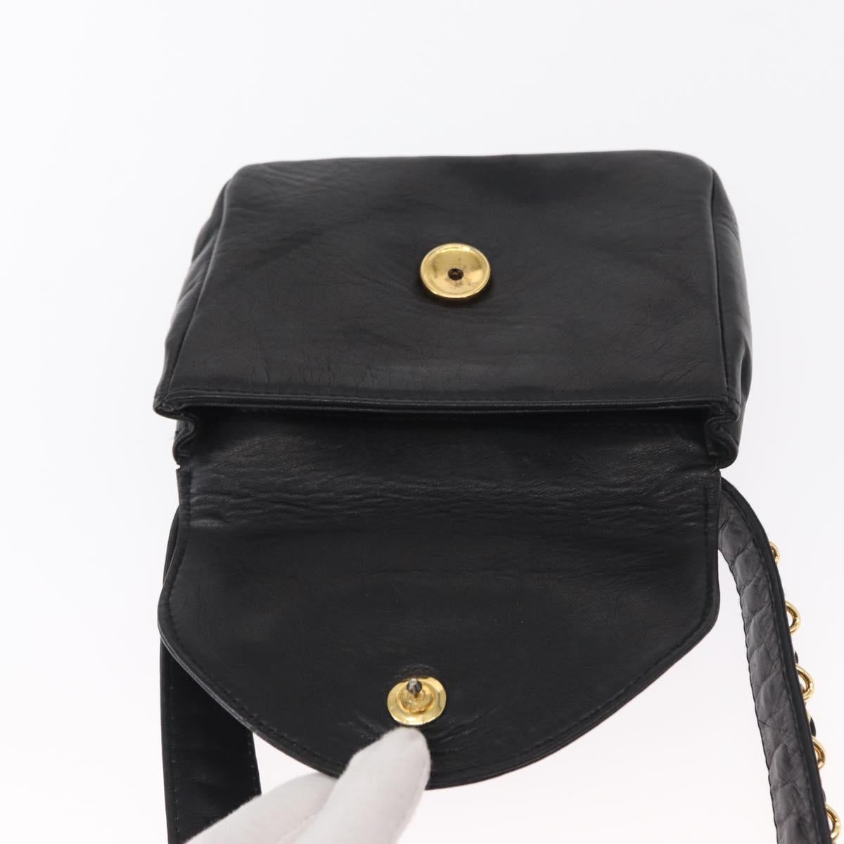 CHANEL Waist bag Lamb Skin Black Gold CC Auth BA9020