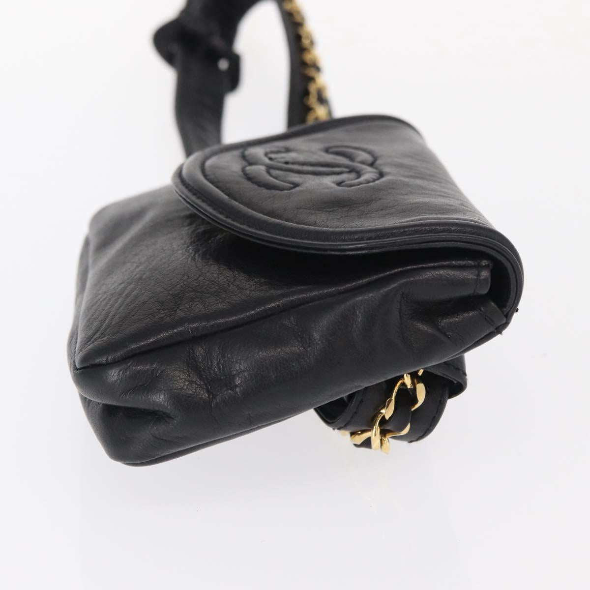 CHANEL Waist bag Lamb Skin Black Gold CC Auth BA9020