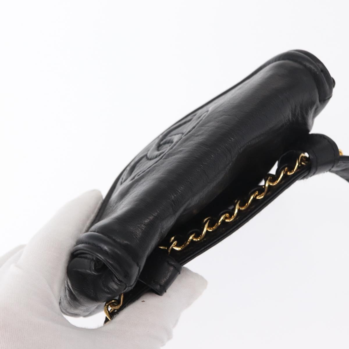 CHANEL Waist bag Lamb Skin Black Gold CC Auth BA9020