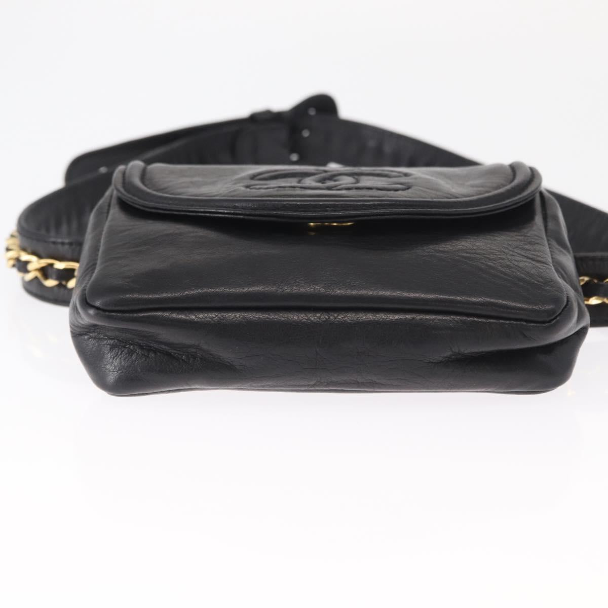 CHANEL Waist bag Lamb Skin Black Gold CC Auth BA9020