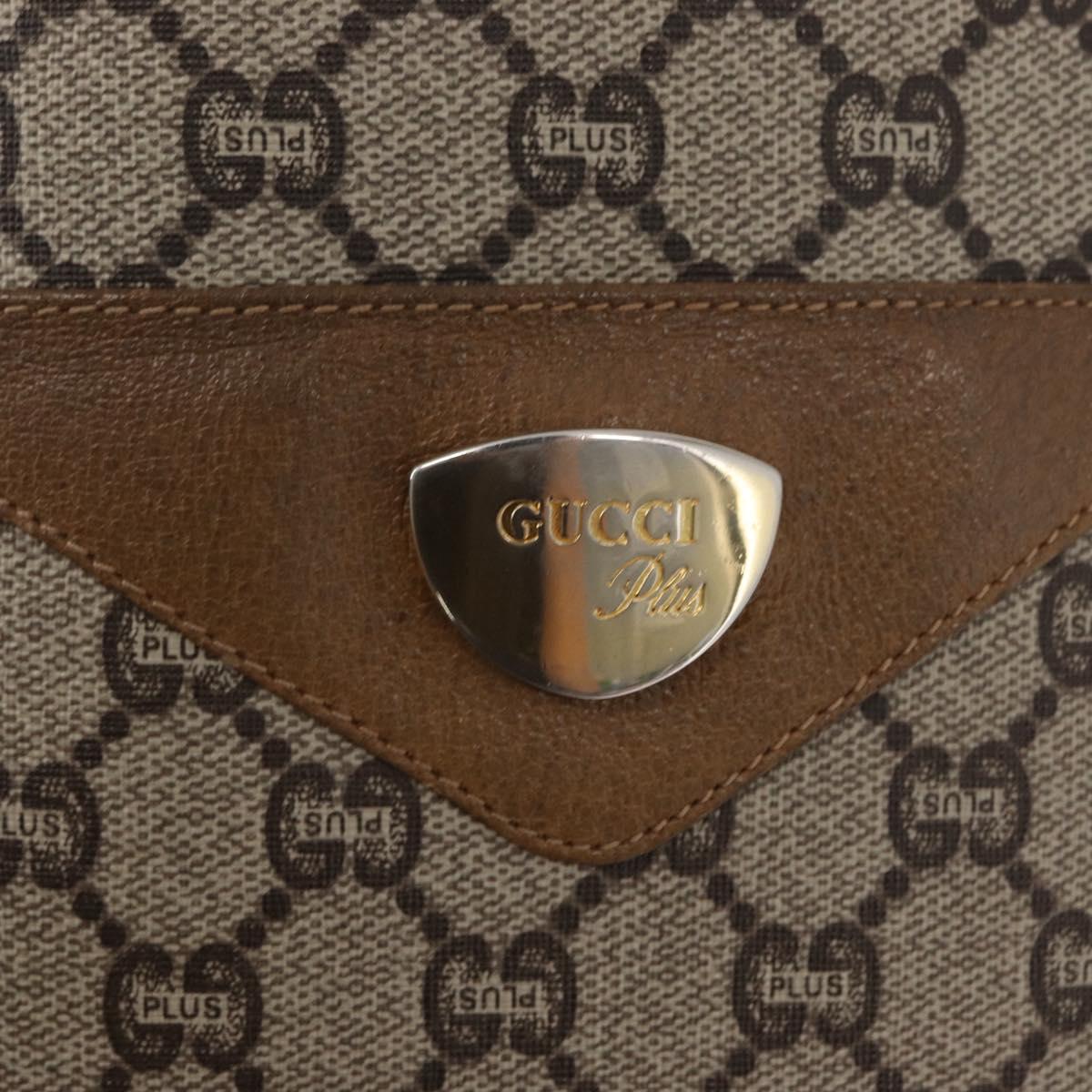 GUCCI GG Plus Supreme Web Sherry Line Tote Bag PVC Beige Gold Auth BA9029
