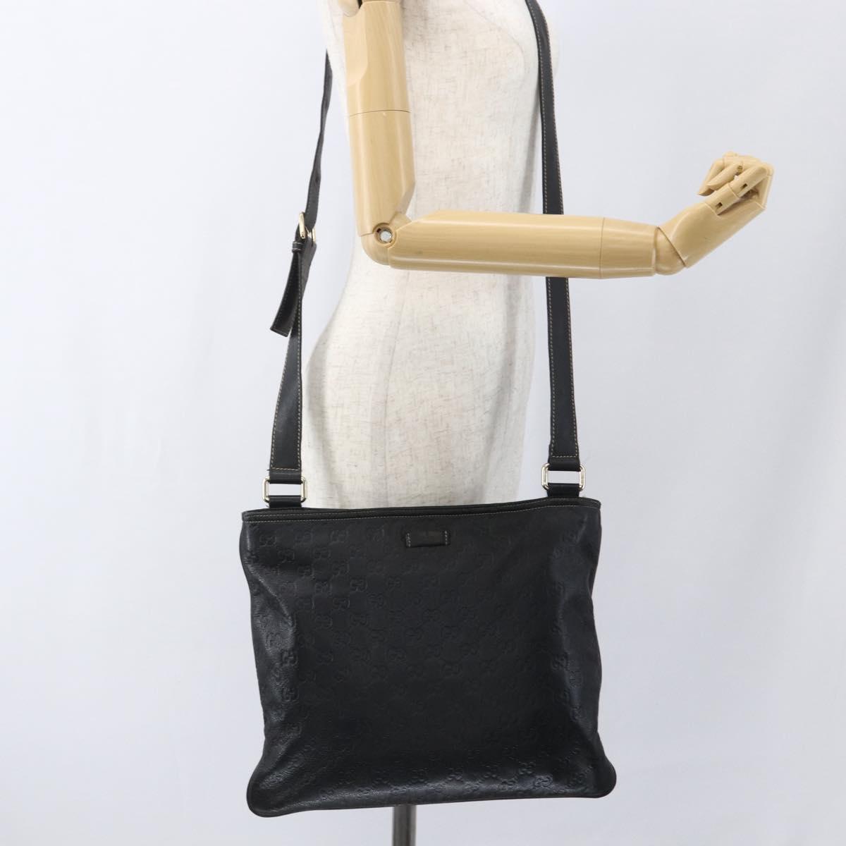 GUCCI GG Canvas Guccissima Shoulder Bag Leather Black Gold 201446 Auth BA9030
