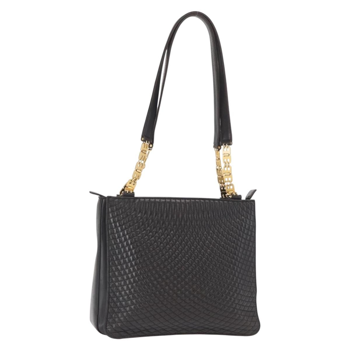 BALLY Shoulder Bag Leather Black Gold Auth BA9031
