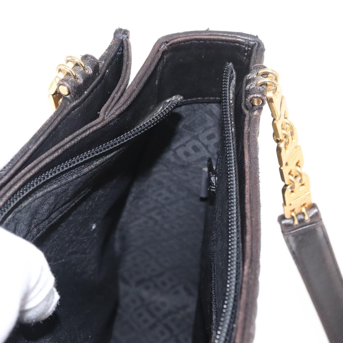 BALLY Shoulder Bag Leather Black Gold Auth BA9031