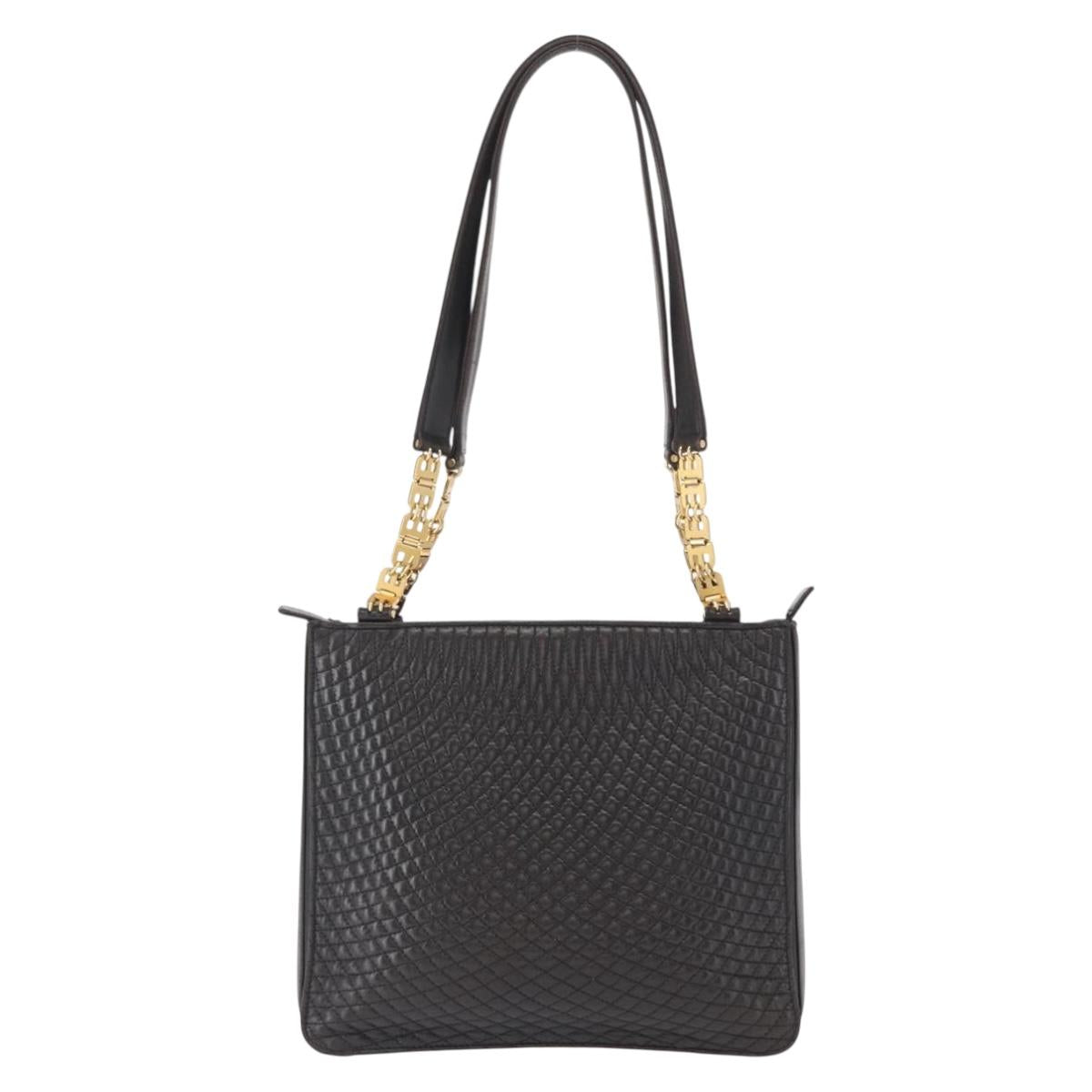 BALLY Shoulder Bag Leather Black Gold Auth BA9031