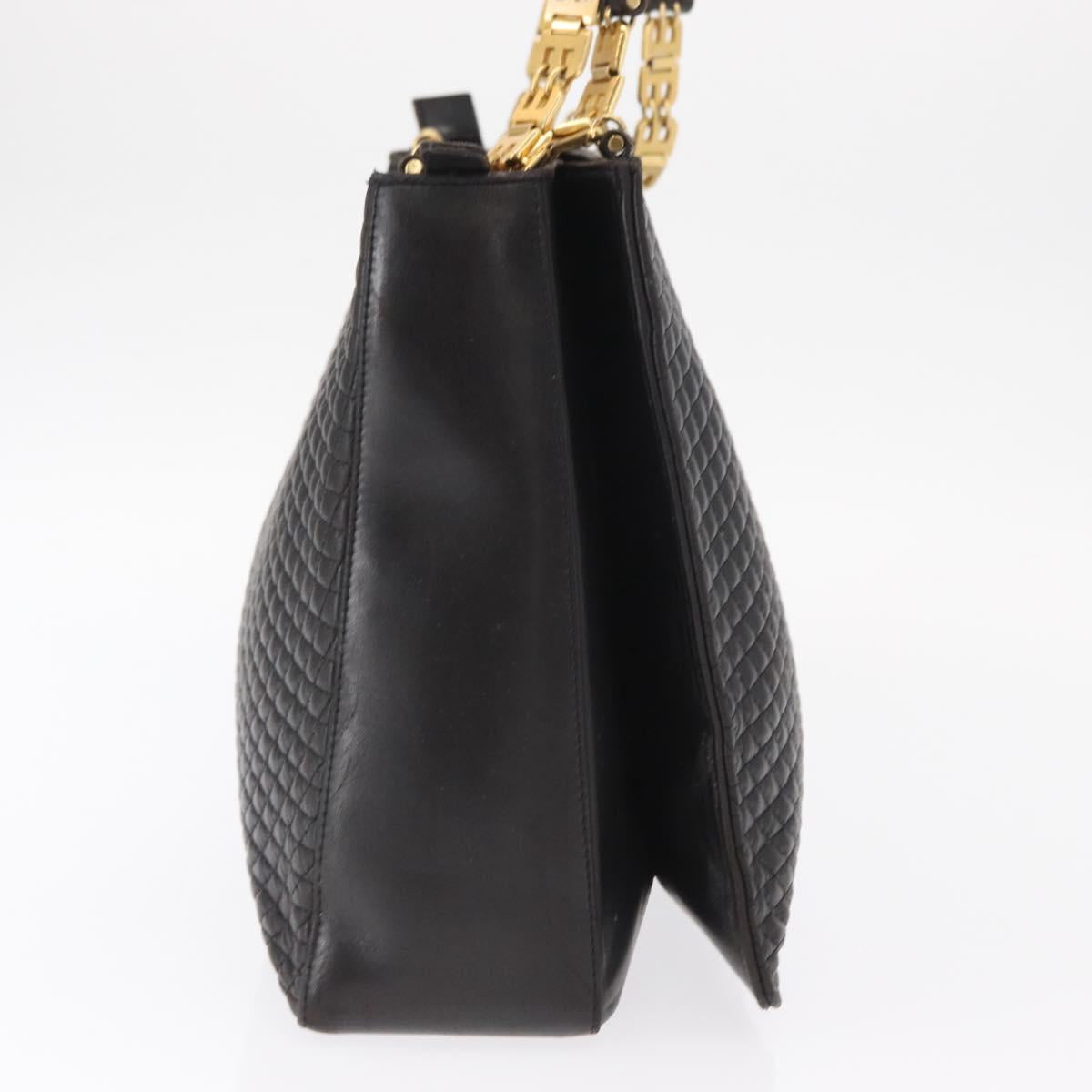 BALLY Shoulder Bag Leather Black Gold Auth BA9031