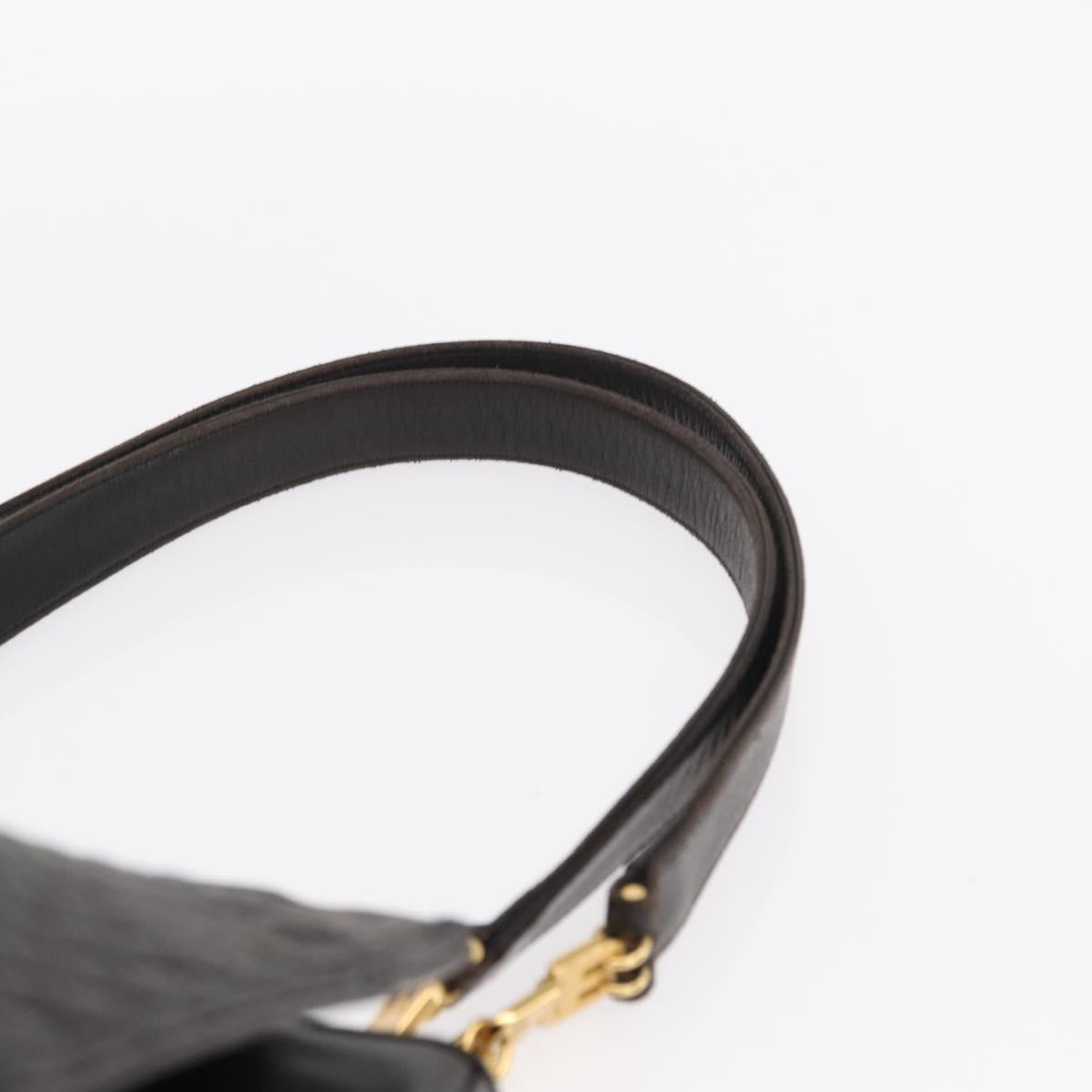 BALLY Shoulder Bag Leather Black Gold Auth BA9031