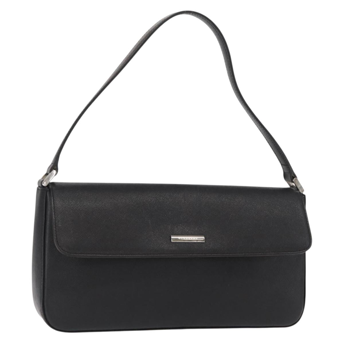 BURBERRY Shoulder Bag Leather Black Gold Auth BA9035