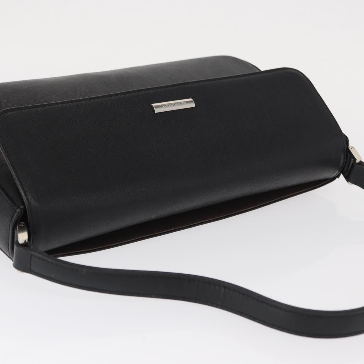 BURBERRY Shoulder Bag Leather Black Gold Auth BA9035