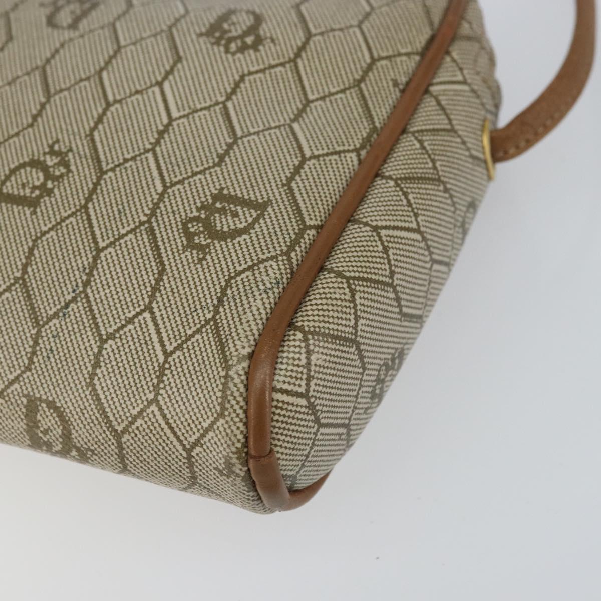 Christian Dior Honeycomb Canvas Shoulder Bag PVC Beige Gold Auth BA9036