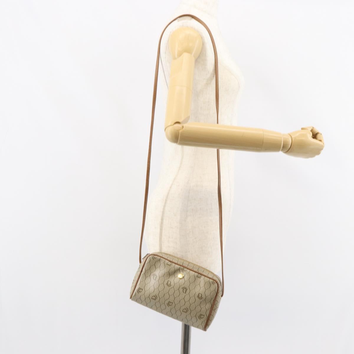 Christian Dior Honeycomb Canvas Shoulder Bag PVC Beige Gold Auth BA9036
