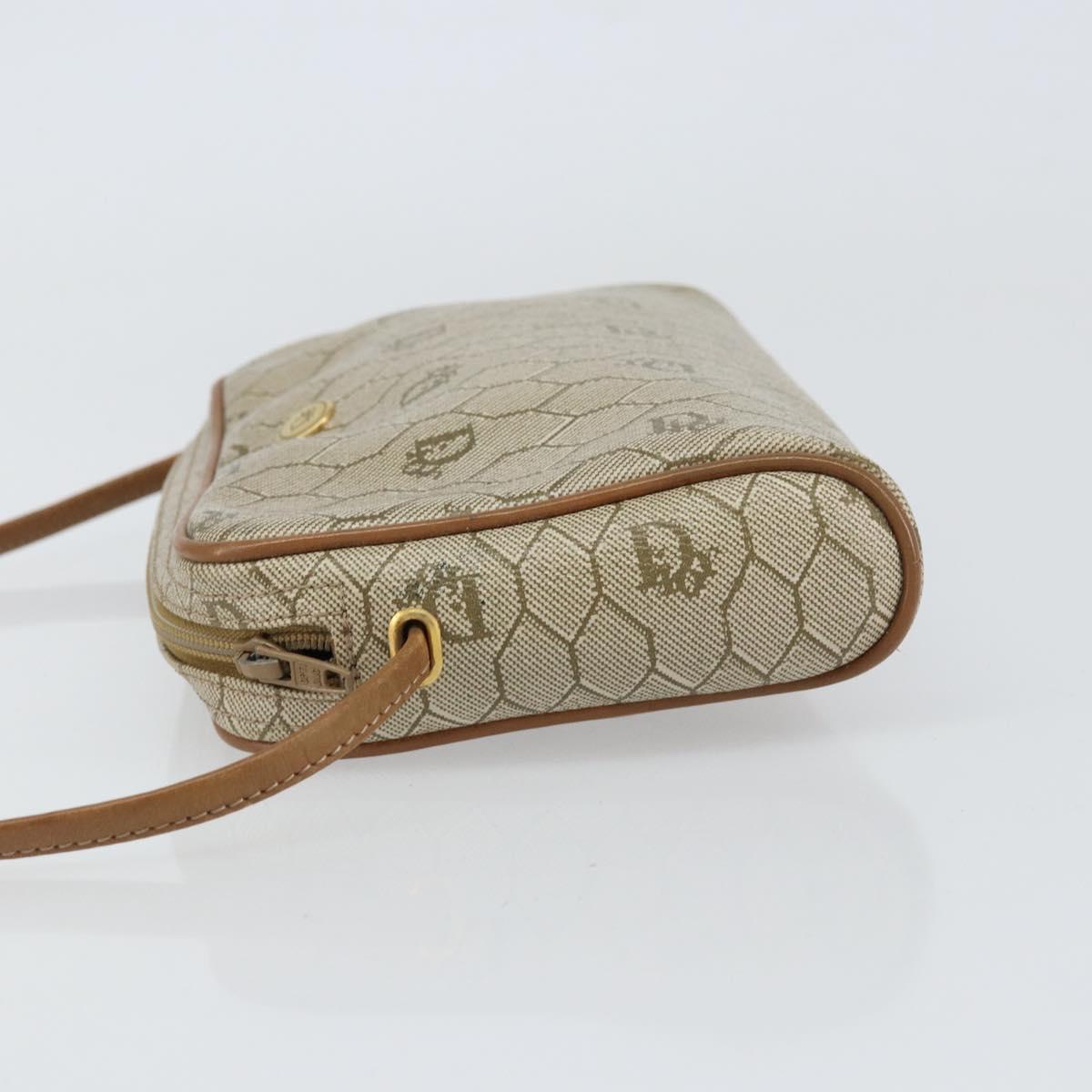 Christian Dior Honeycomb Canvas Shoulder Bag PVC Beige Gold Auth BA9036