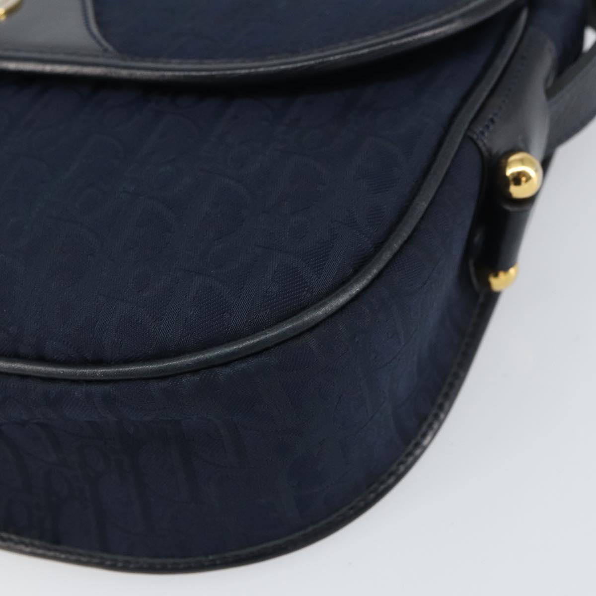 Christian Dior Trotter Canvas Shoulder Bag Navy Gold Auth BA9037