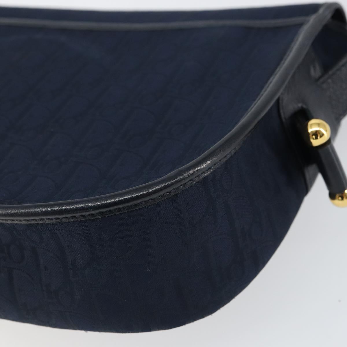 Christian Dior Trotter Canvas Shoulder Bag Navy Gold Auth BA9037