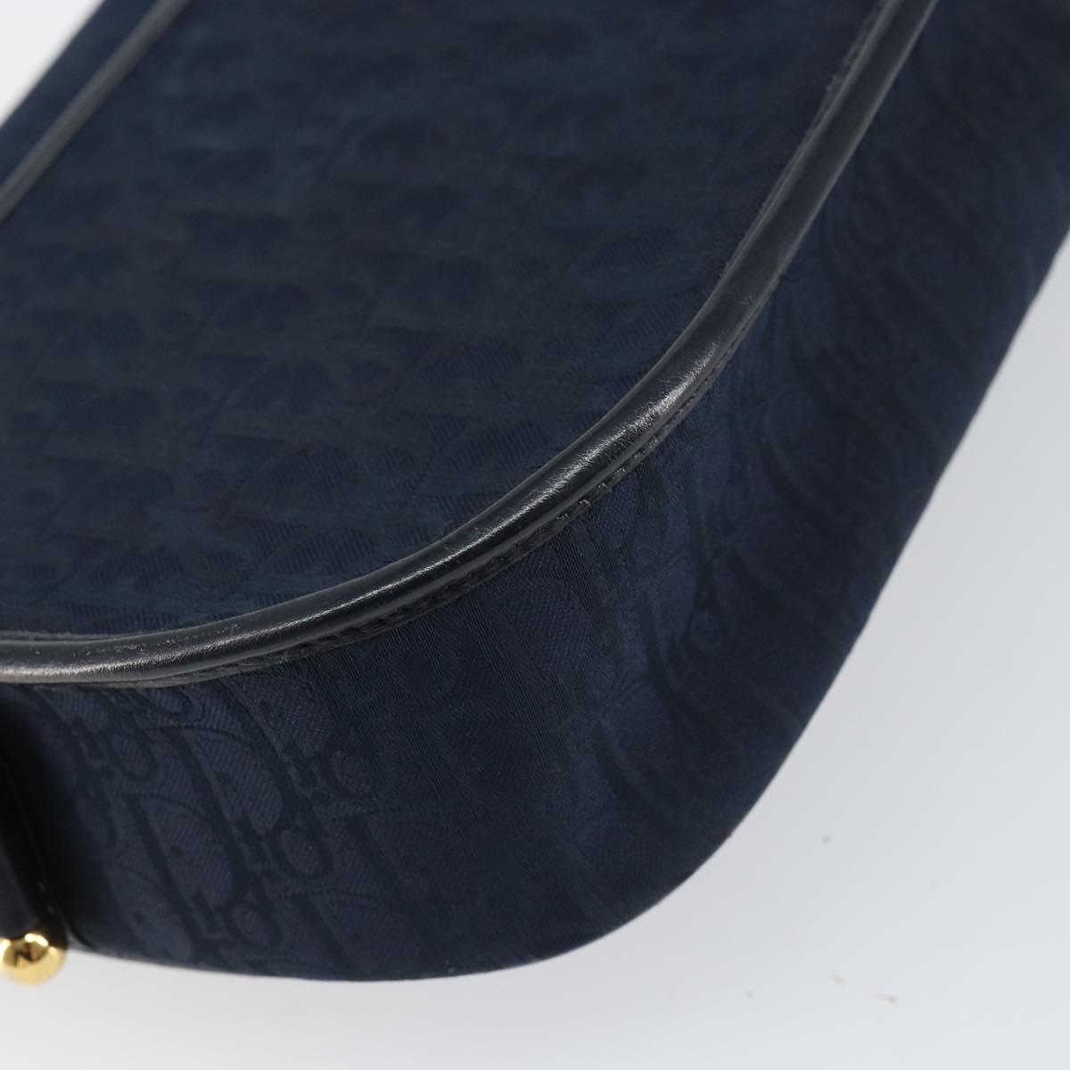 Christian Dior Trotter Canvas Shoulder Bag Navy Gold Auth BA9037