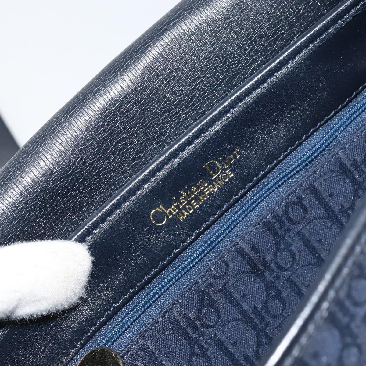 Christian Dior Trotter Canvas Shoulder Bag Navy Gold Auth BA9037