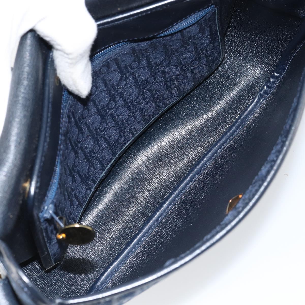 Christian Dior Trotter Canvas Shoulder Bag Navy Gold Auth BA9037