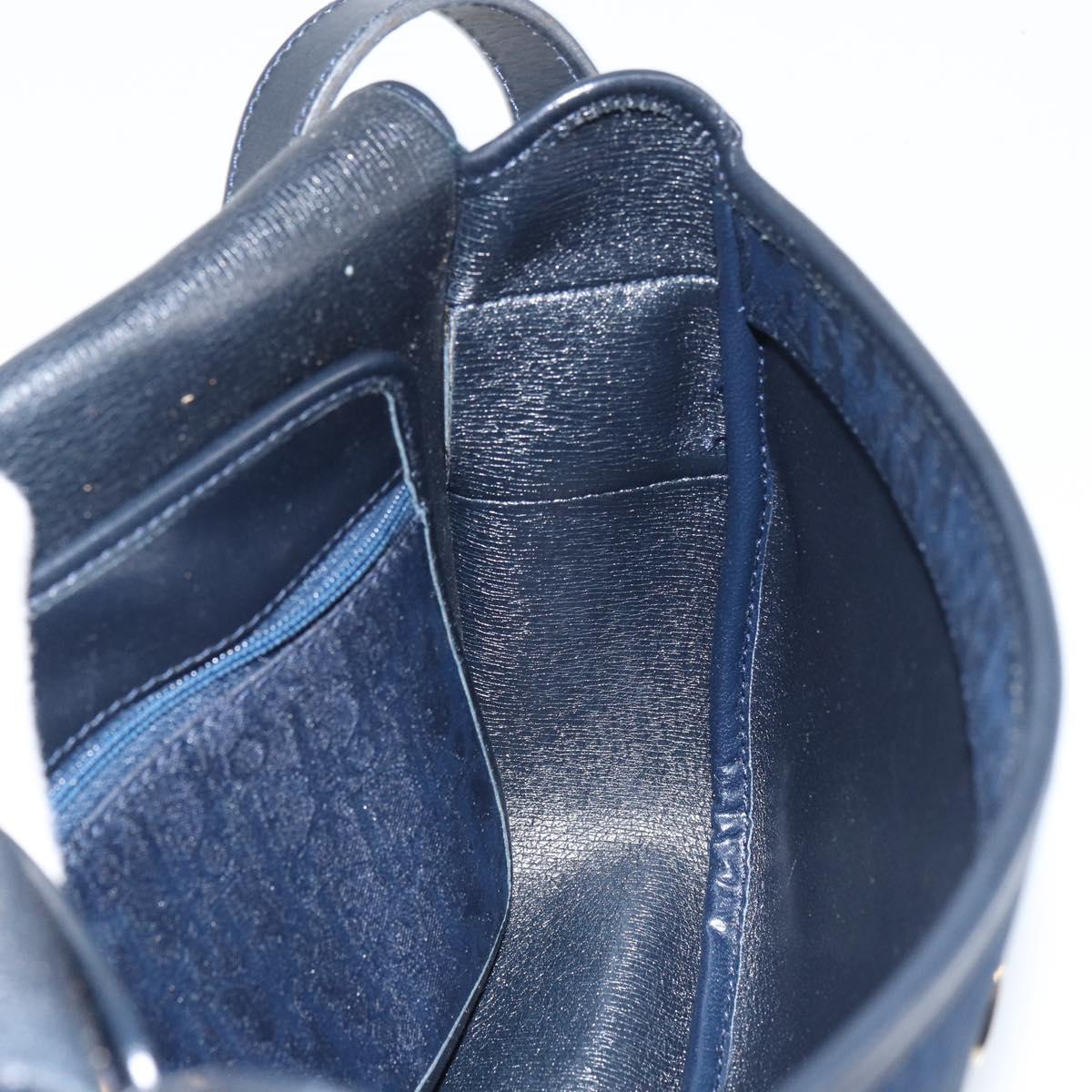 Christian Dior Trotter Canvas Shoulder Bag Navy Gold Auth BA9037