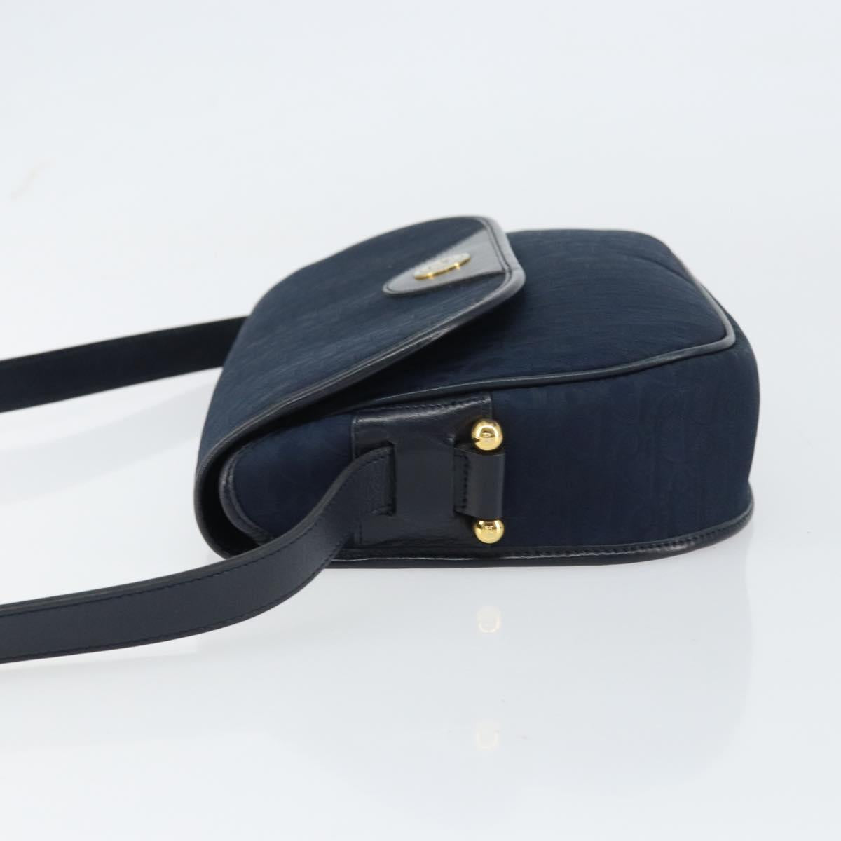 Christian Dior Trotter Canvas Shoulder Bag Navy Gold Auth BA9037