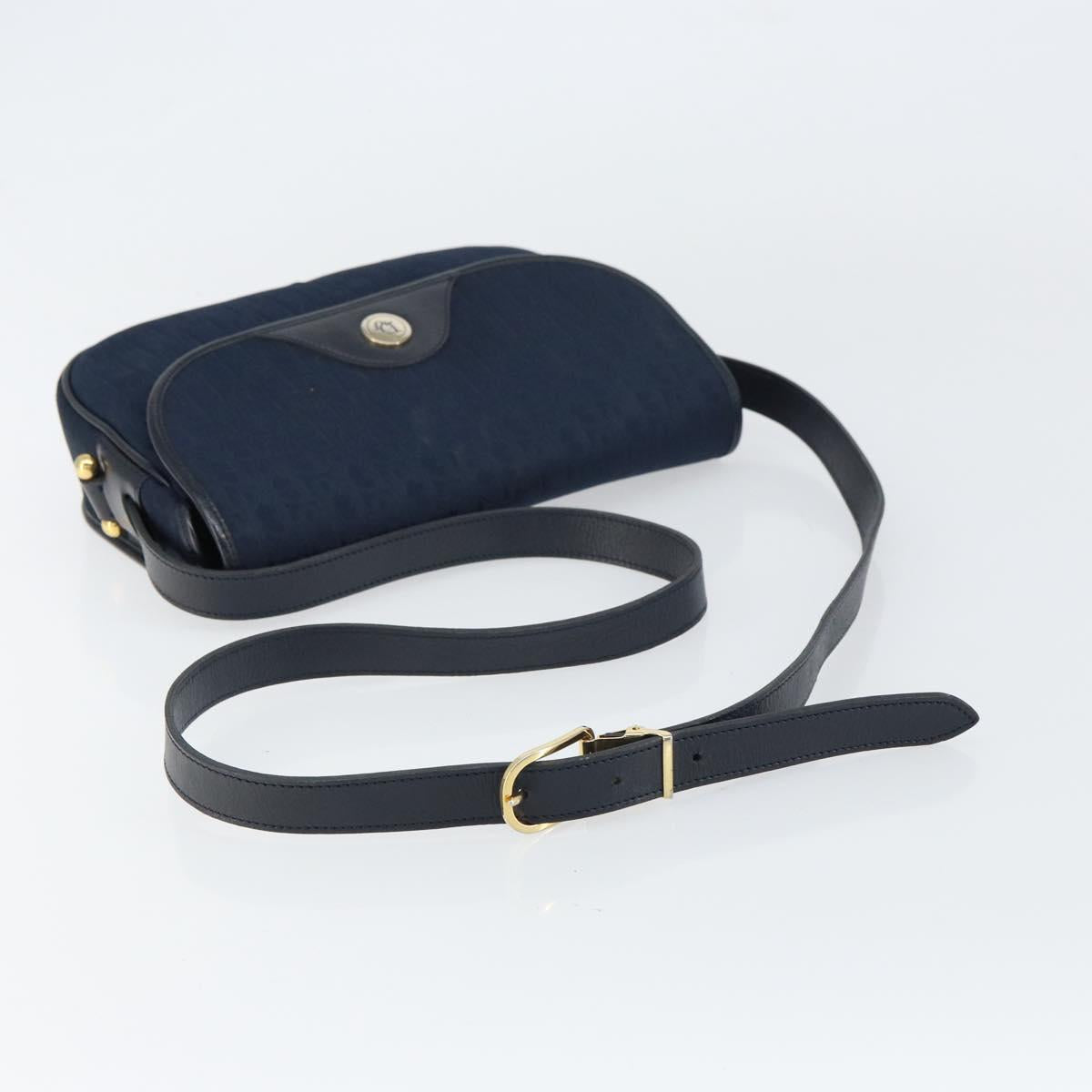 Christian Dior Trotter Canvas Shoulder Bag Navy Gold Auth BA9037