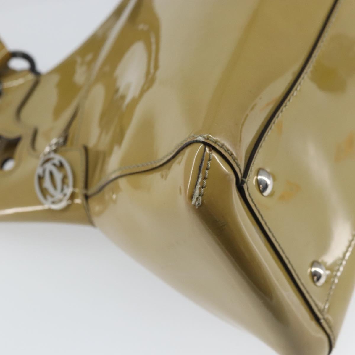 CARTIER Tote Bag Patent leather Yellow Silver Auth BA9040