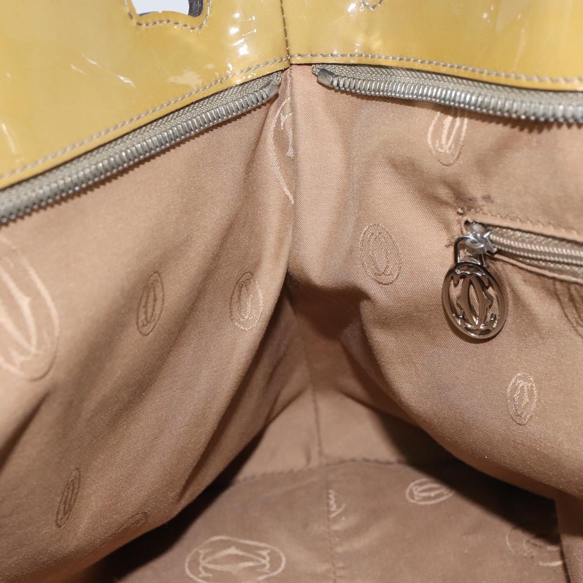 CARTIER Tote Bag Patent leather Yellow Silver Auth BA9040