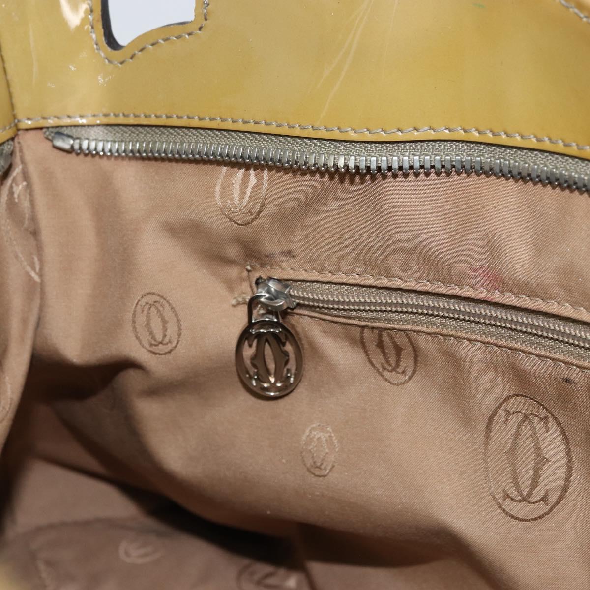 CARTIER Tote Bag Patent leather Yellow Silver Auth BA9040
