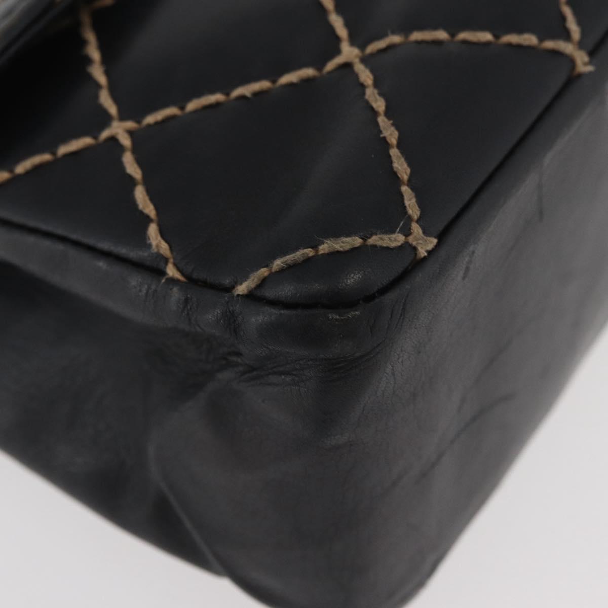 CHANEL Bicolore Big Matelasse 30 Single Flap Chain Lamb Skin Black CC Auth BA905